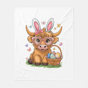 Easter Day Highland Cow Cute Easter Bunny Farmer W Fleece Blanket