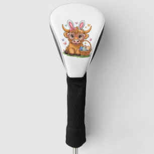 Easter Day Highland Cow Cute Easter Bunny Farmer W Golf Head Cover