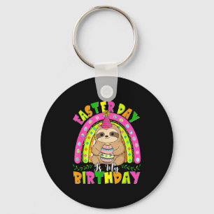 Easter Day Is My Birthday Sloth Chocolate Eggs Rai Keychain