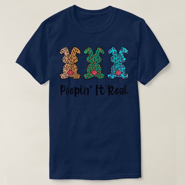 Easter Day Leopard Bunnies Rabbit Trio Peepin' It  T-Shirt (Design Front)