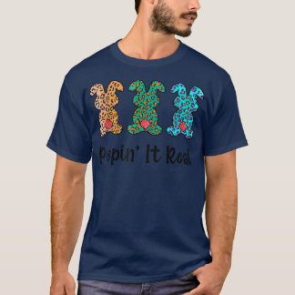 Easter Day Leopard Bunnies Rabbit Trio Peepin' It  T-Shirt