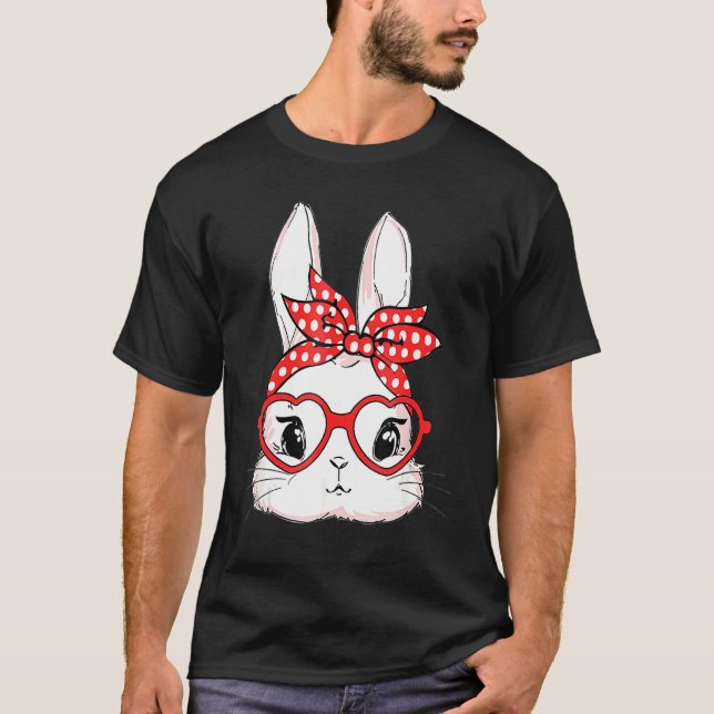 Easter Day Leopard Bunny Glasses Eggs Cute Rabbit T-Shirt (Front)