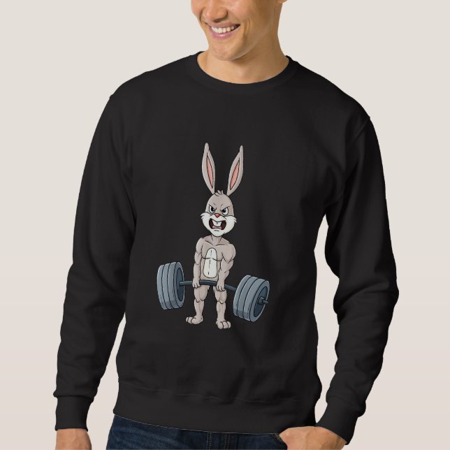 Easter Day Rabbit Weightlifting Funny Deadlift Fit Sweatshirt (Front)