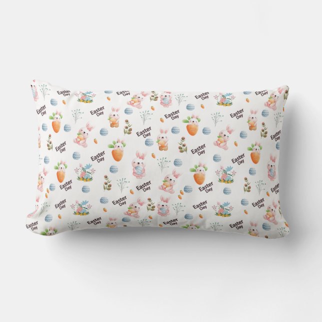 Easter Day Rabbits Pattern Lumbar Pillow (Front)