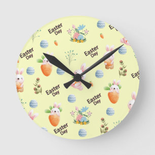 Easter Day Rabbits Pattern Round Clock