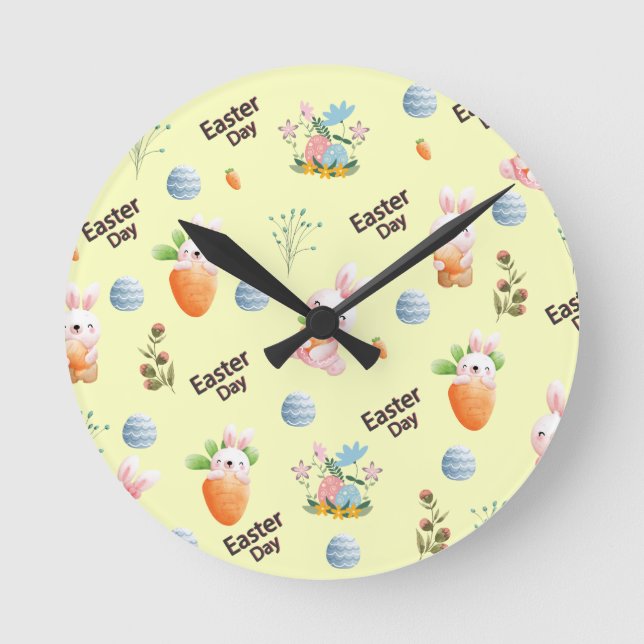 Easter Day Rabbits Pattern Round Clock (Front)