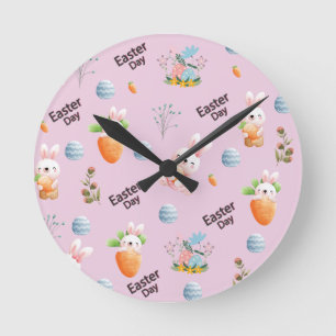 Easter Day Rabbits Pattern Round Clock