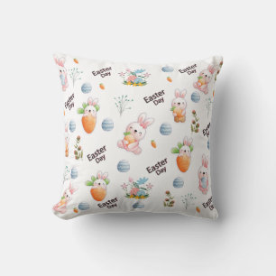 Easter Day Rabbits Pattern Throw Pillow