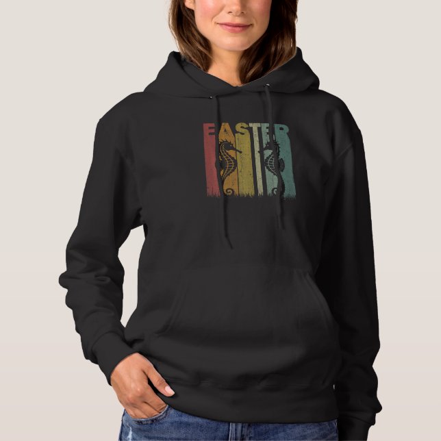 Easter Day Seahorse Retro Graphic Funny Easter Cos Hoodie (Front)