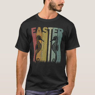 Easter Day Seahorse Retro Graphic Funny Easter Cos T-Shirt