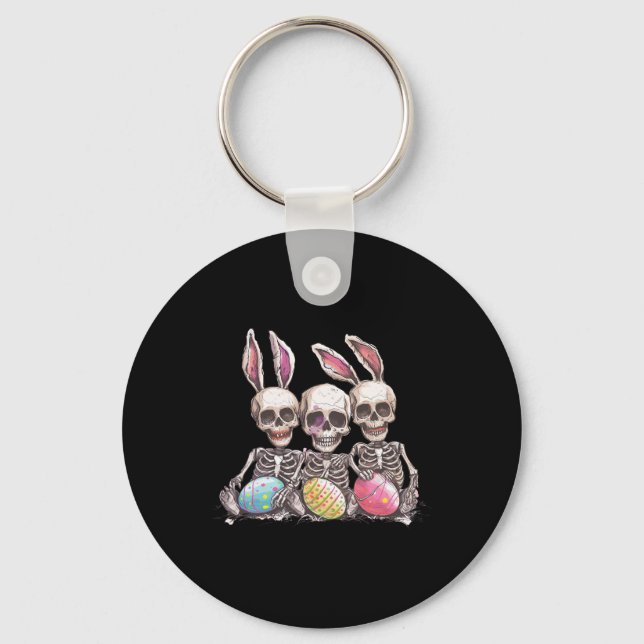 Easter Day Skeleton Easter Skeleton Bunny Ears Egg Keychain (Front)