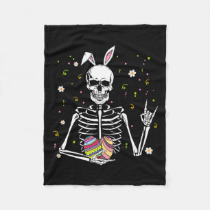 Easter Day Skull Skeleton Bunny Rock Hand Rocker B Fleece Blanket