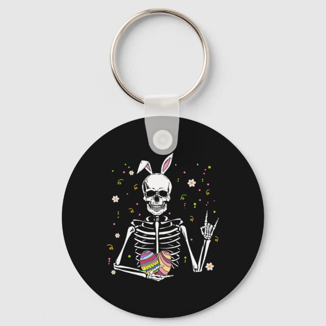 Easter Day Skull Skeleton Bunny Rock Hand Rocker B Keychain (Front)