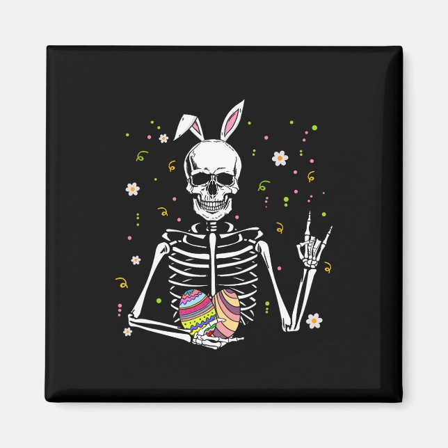 Easter Day Skull Skeleton Bunny Rock Hand Rocker B Magnet (Front)