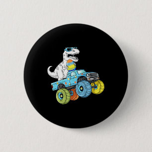 Easter Day T Rex Dino Riding A Monster Truck Boys 2 Inch Round Button