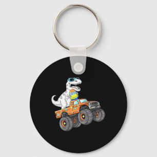Easter Day T Rex Dino Riding A Monster Truck Boys  Keychain