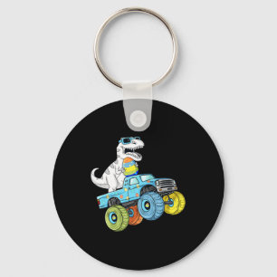 Easter Day T Rex Dino Riding A Monster Truck Boys  Keychain