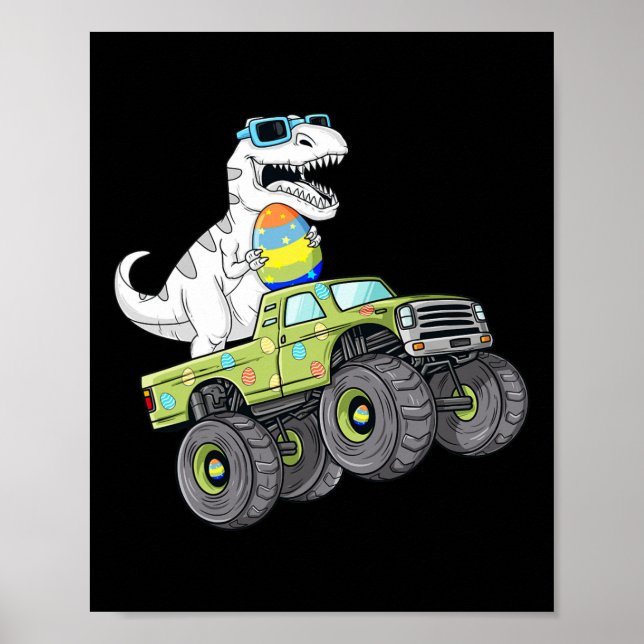 Easter Day T Rex Dino Riding A Monster Truck Boys  Poster (Front)