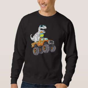 Easter Day T Rex Dino Riding A Monster Truck Boys Sweatshirt