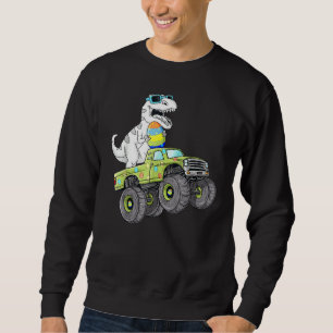 Easter Day T Rex Dino Riding A Monster Truck Boys Sweatshirt