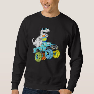 Easter Day T Rex Dino Riding A Monster Truck Boys Sweatshirt
