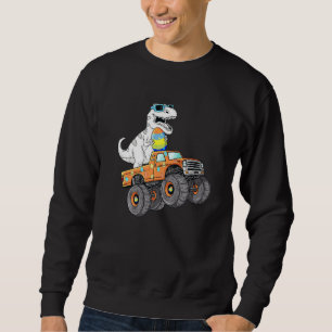 Easter Day T Rex Dino Riding A Monster Truck Boys Sweatshirt