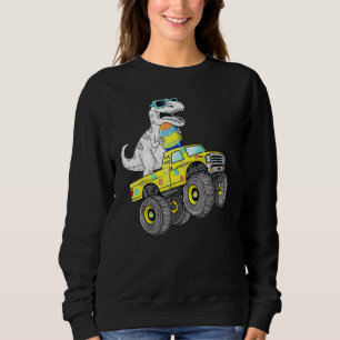 Easter Day T Rex Dino Riding A Monster Truck Boys Sweatshirt