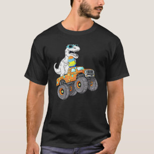 Easter Day T Rex Dino Riding A Monster Truck Boys  T-Shirt
