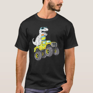 Easter Day T Rex Dino Riding A Monster Truck Kids T-Shirt