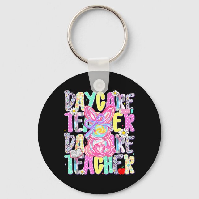 Easter Daycare Teacher Cute Colourful Spring Shirt Keychain (Front)