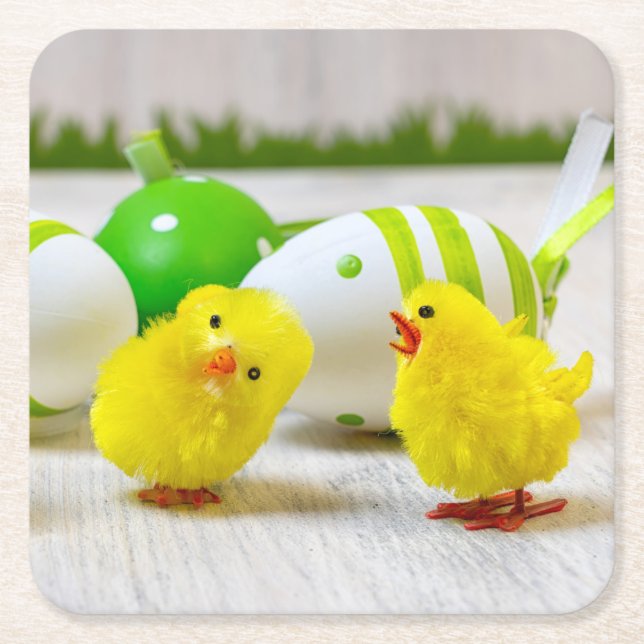 Easter Decoration - Easter egg and chicks Square Paper Coaster (Front)