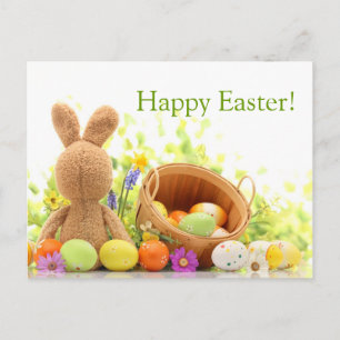 Easter Decoration with Rabbit and Eggs Holiday Postcard