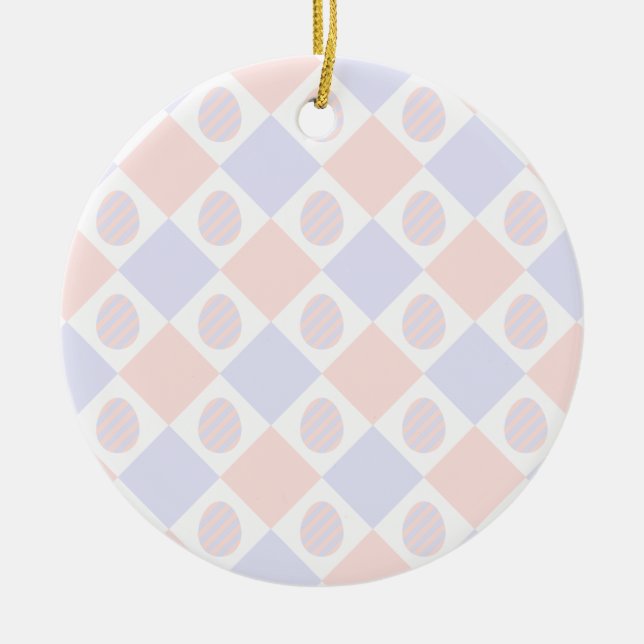 Easter Diamond Pattern with Decorated Eggs Ceramic Ornament (Front)