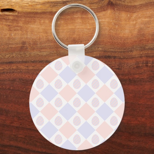 Easter Diamond Pattern with Decorated Eggs Keychain (Front)