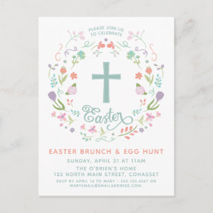 Easter Dinner, Brunch, Postcard with Cross