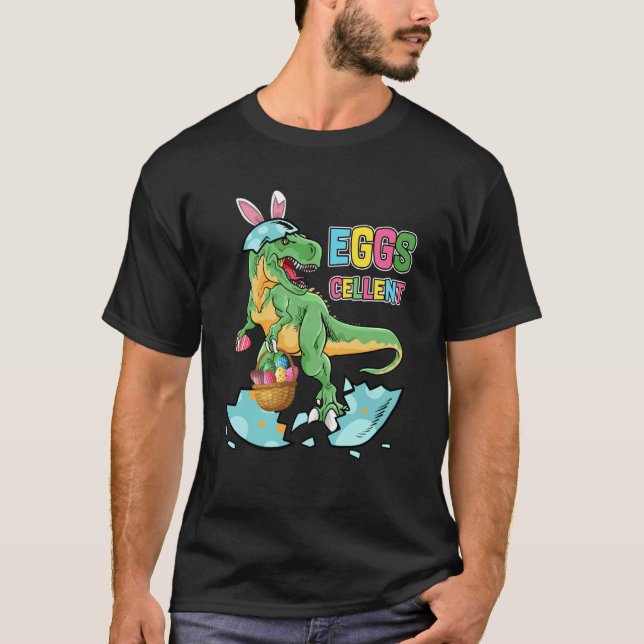 Easter Dinosaur Bunny rex Boys Girls Kids Eggs Cel T-Shirt (Front)