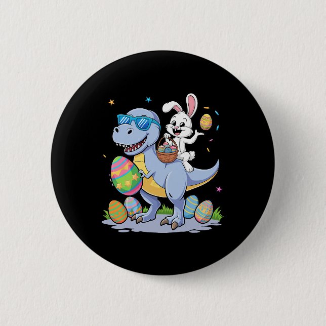 Easter Dinosaur T-rex And Bunny Holding Colourful  2 Inch Round Button (Front)