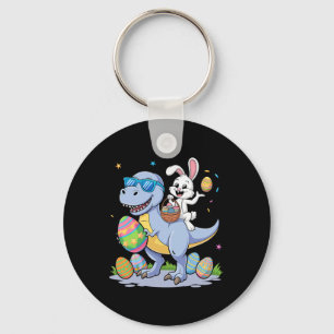 Easter Dinosaur T-rex And Bunny Holding Colourful Keychain