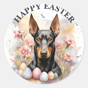 Easter Doberman Chocolate Eggs and Flowers - Classic Round Sticker