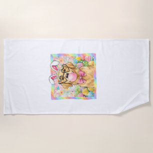Easter Dog Bunny Ear Funny Golden Retriever Easter Beach Towel