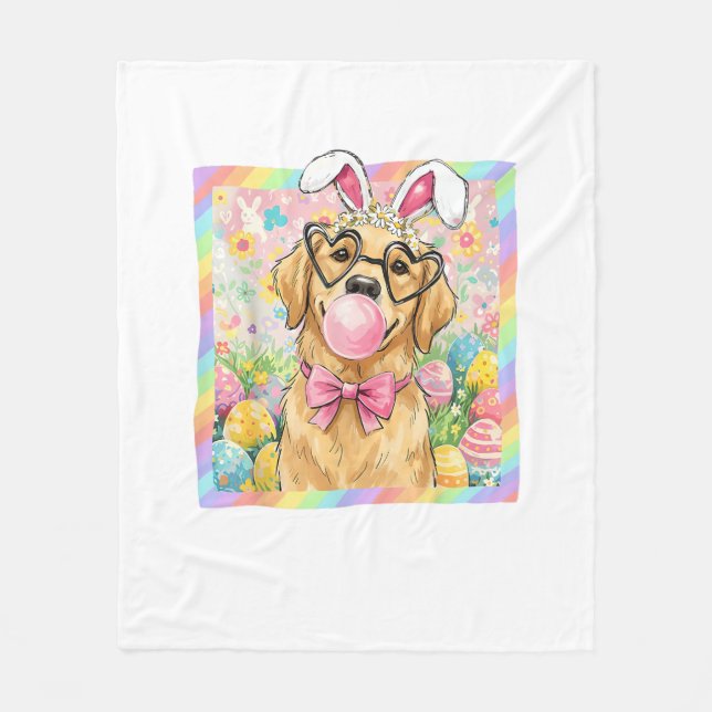 Easter Dog Bunny Ear Funny Golden Retriever Easter Fleece Blanket (Front)
