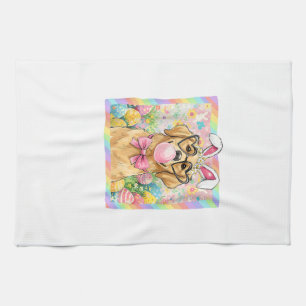 Easter Dog Bunny Ear Funny Golden Retriever Easter Kitchen Towel