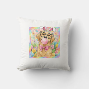 Easter Dog Bunny Ear Funny Golden Retriever Easter Throw Pillow