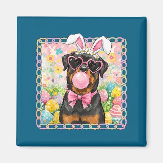 Easter dog bunny ears funny rottweiler easter bunn magnet (Front)