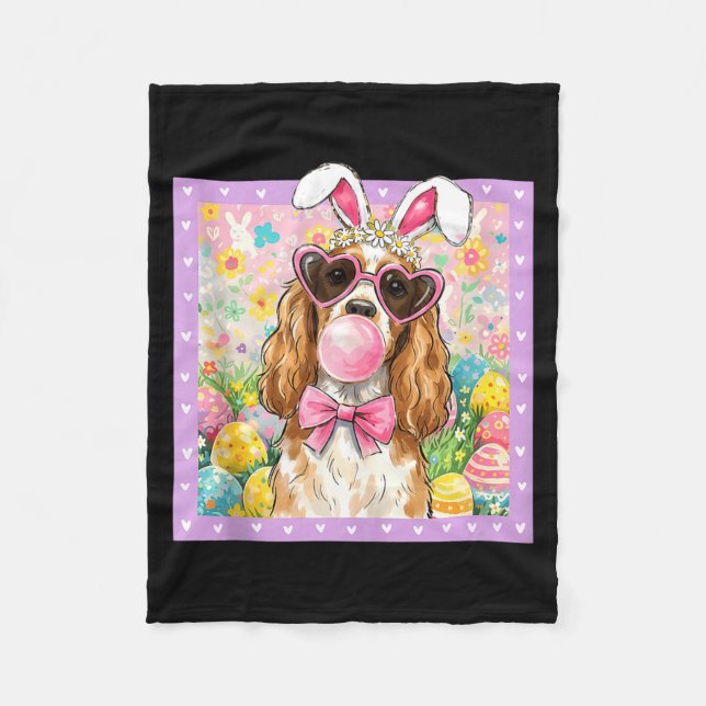 Easter Dog Bunny Ears Funny Spaniel Easter Bunny D Fleece Blanket (Front)