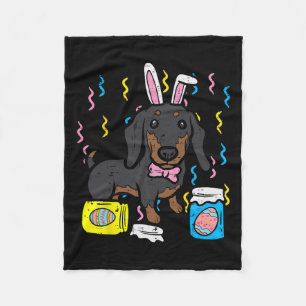 Easter Dog Dachsund Bunny Cute Egg Hunting Girls B Fleece Blanket