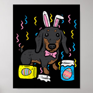 Easter Dog Dachsund Bunny Cute Egg Hunting Girls B Poster