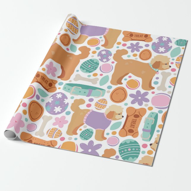 Easter Dogs and Treats Pattern Wrapping Paper (Unrolled)