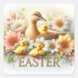 Easter Duck, Ducklings and Flowers Envelope Seal 