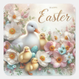 Easter Duck, Ducklings and Flowers Envelope Seal 